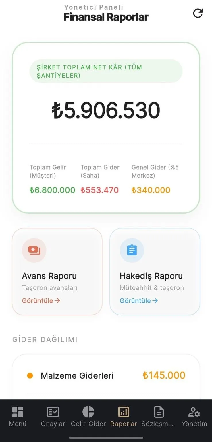 İnşaat Yönetim Sistemi (ERP) ekran görüntüsü 2